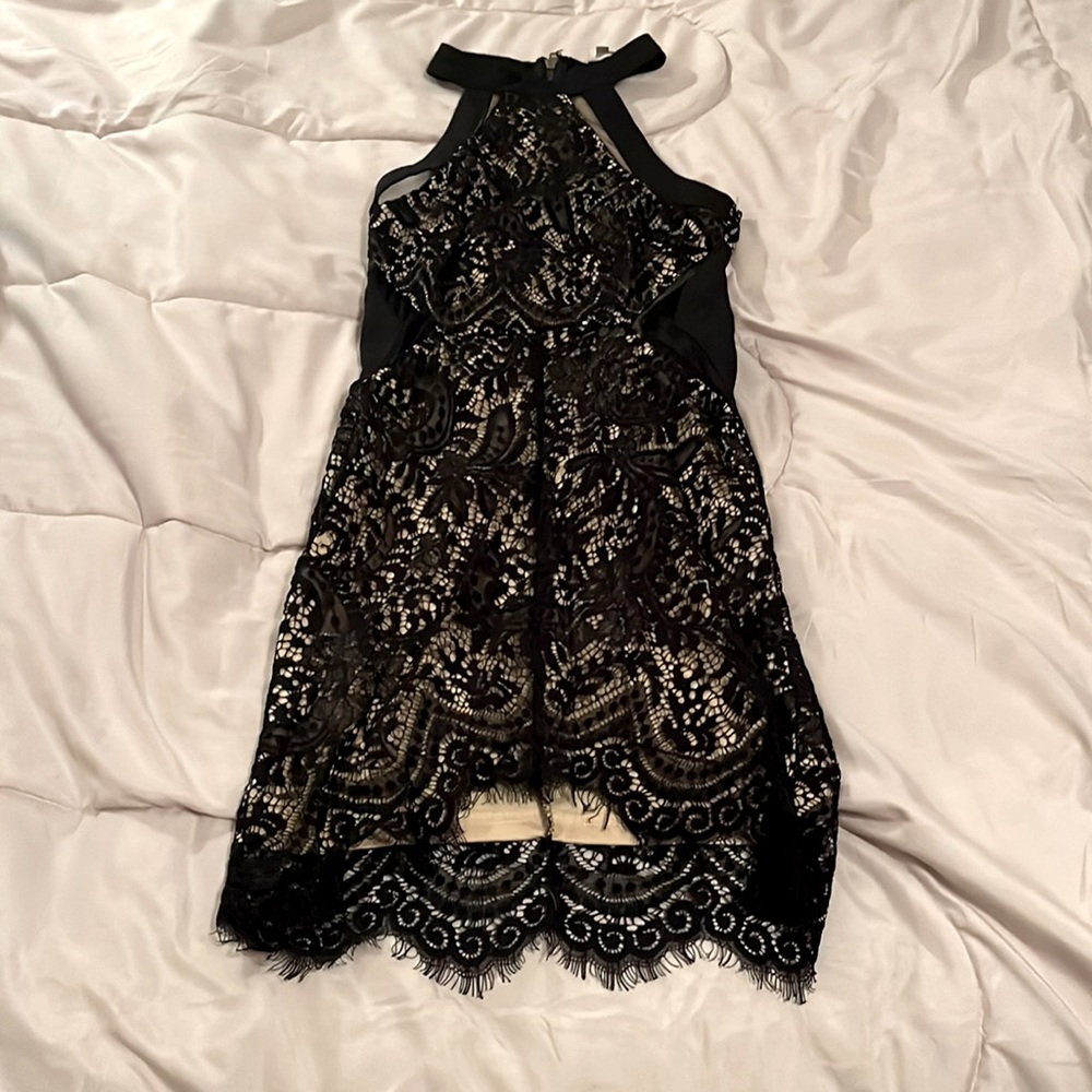 “LUXXEL” sz S little black lace dress with mesh cutouts on top and sides
